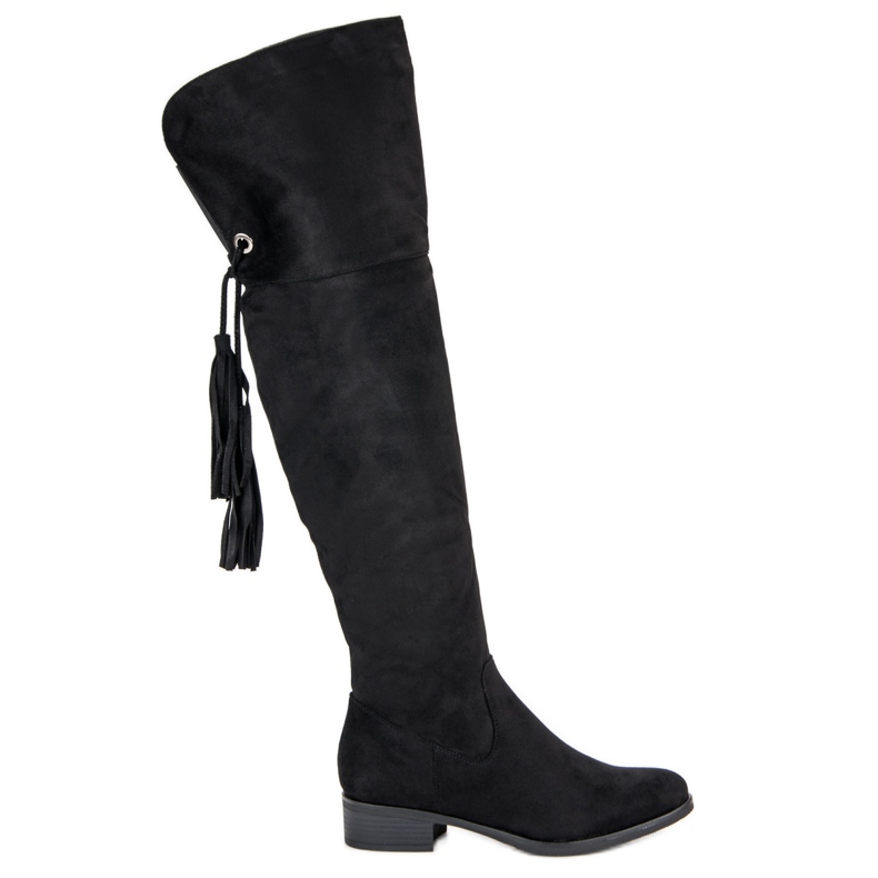 Forever Folie Black thigh-high boots with flat heels