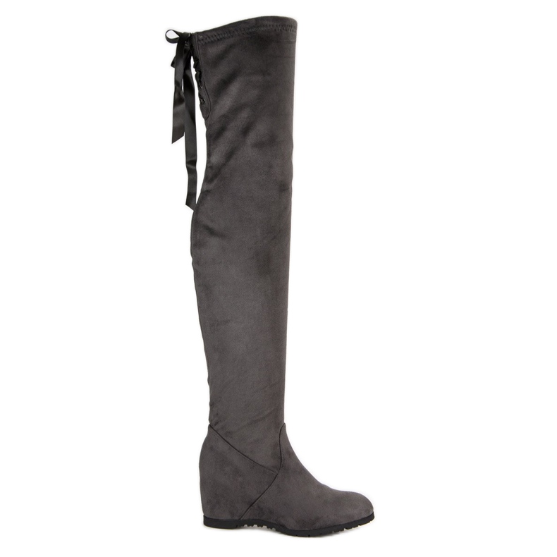 Bestelle Gray thigh-high boots on a wedge grey