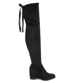 Bestelle Black Thigh-boots On Wedge