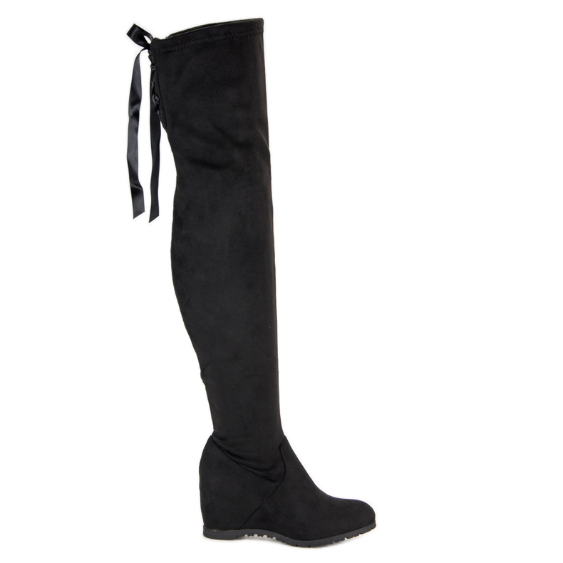 Bestelle Black Thigh-boots On Wedge