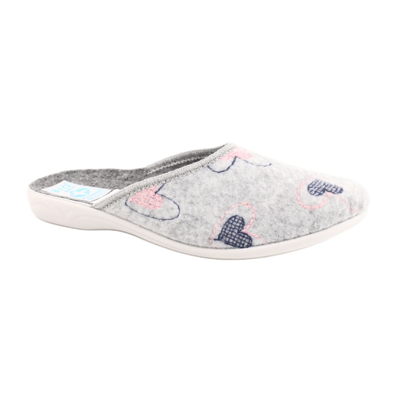 Gray Felt Slippers hearts Adanex 19255 gray pink grey