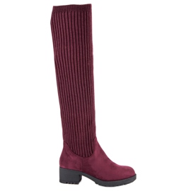 Ideal Shoes Fitted burgundy boots red