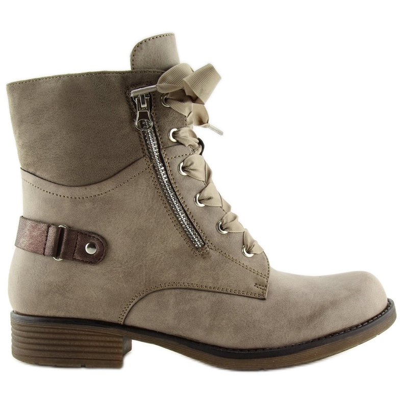 Lace-up boots bagery beige 17103-2 Khaki