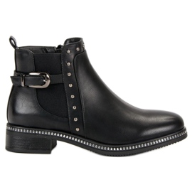 Vinceza Black Booties With Rhinestones