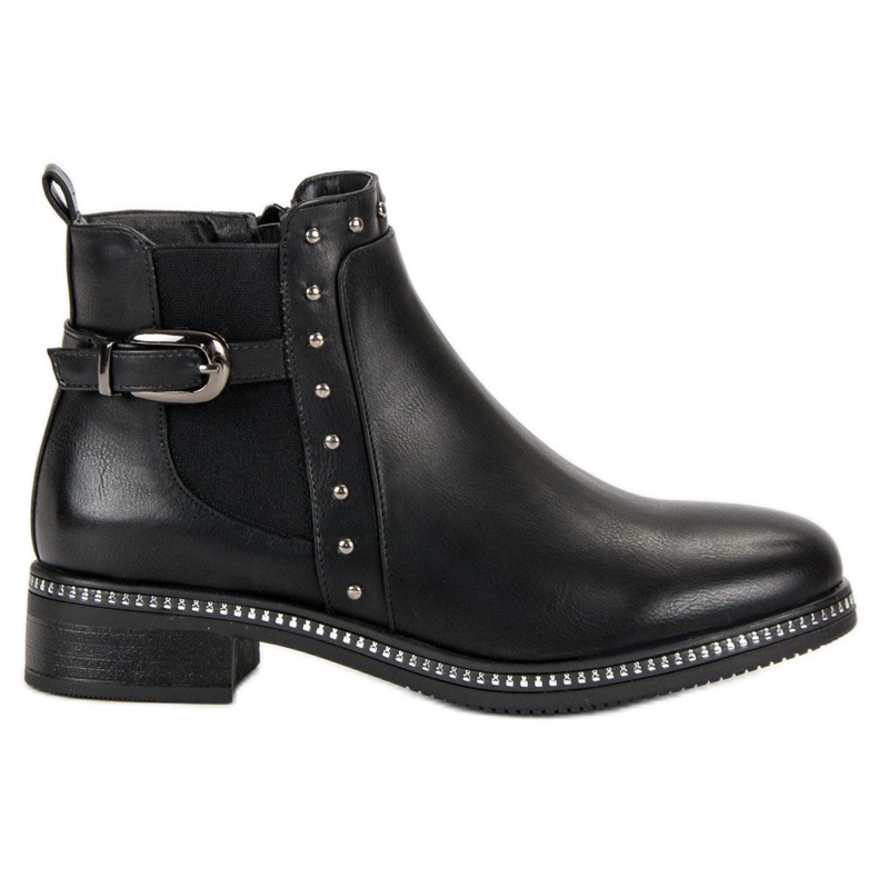 Vinceza Black Booties With Rhinestones