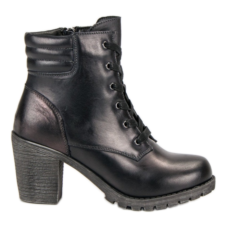 Black leather ankle boots on a vinceza post