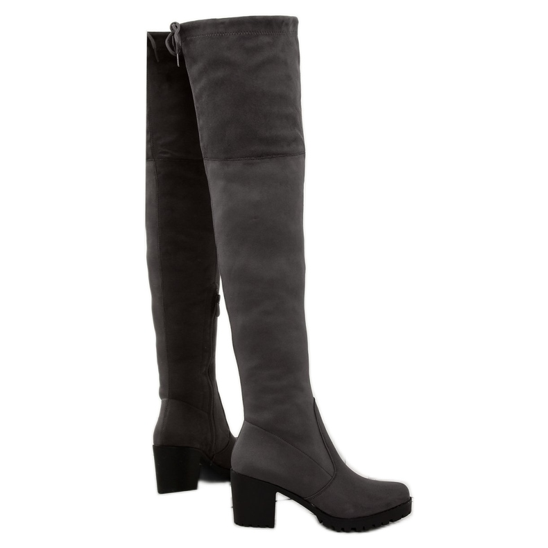 Over-the-knee boots with wide heels gray BH108-HB Gray grey