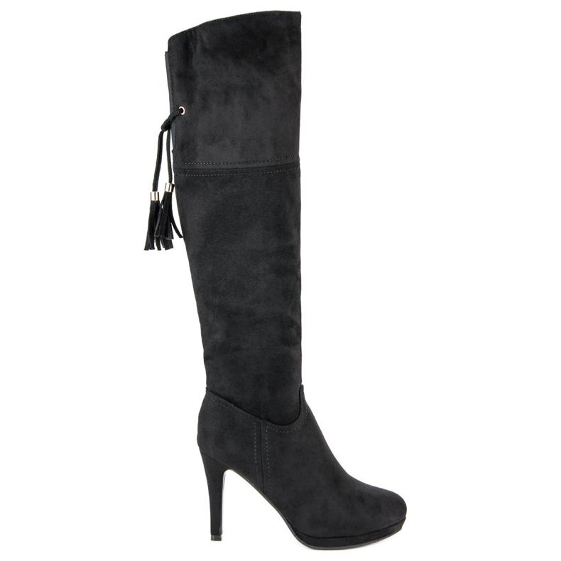 Small Swan Black Thigh-boots On A Pin