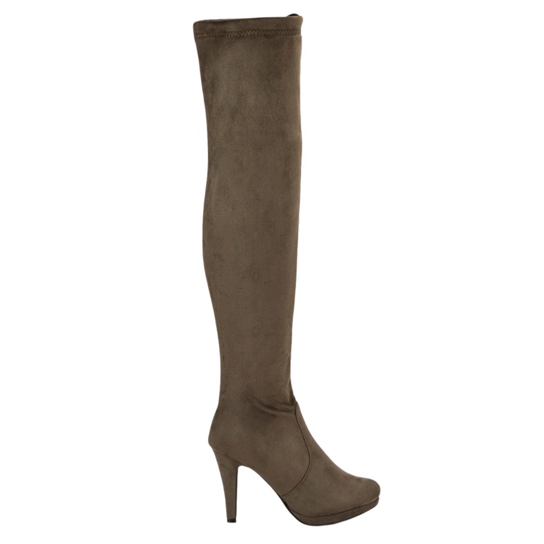 Super Me Suede thigh boots on a high heel multicolored green