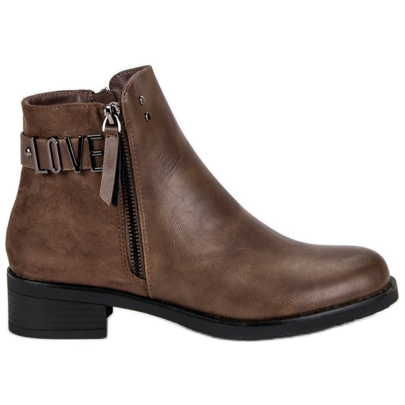 Ideal Shoes Brown boots on a flat heel black