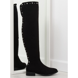 Over-the-knee boots with pearls, black 688-5 black