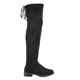 High flat-heeled thigh-high boots black