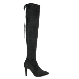Cm Paris Suede thigh boots on a heel black