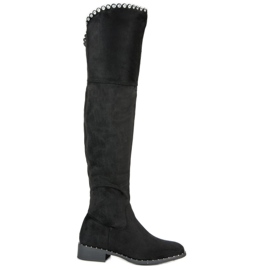 Queentina Suede thigh boots black