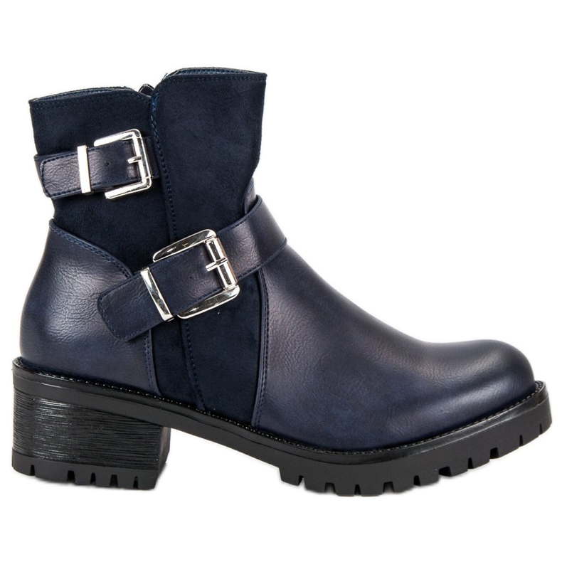 Ideal Shoes Navy Blue Boots On The Platform