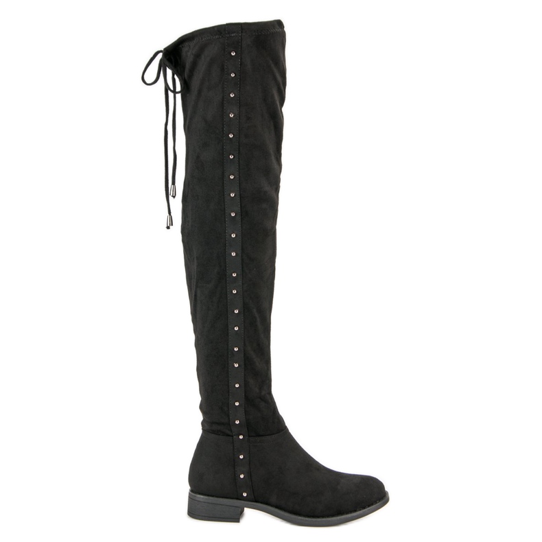 SDS Thigh-high boots with rhinestones black
