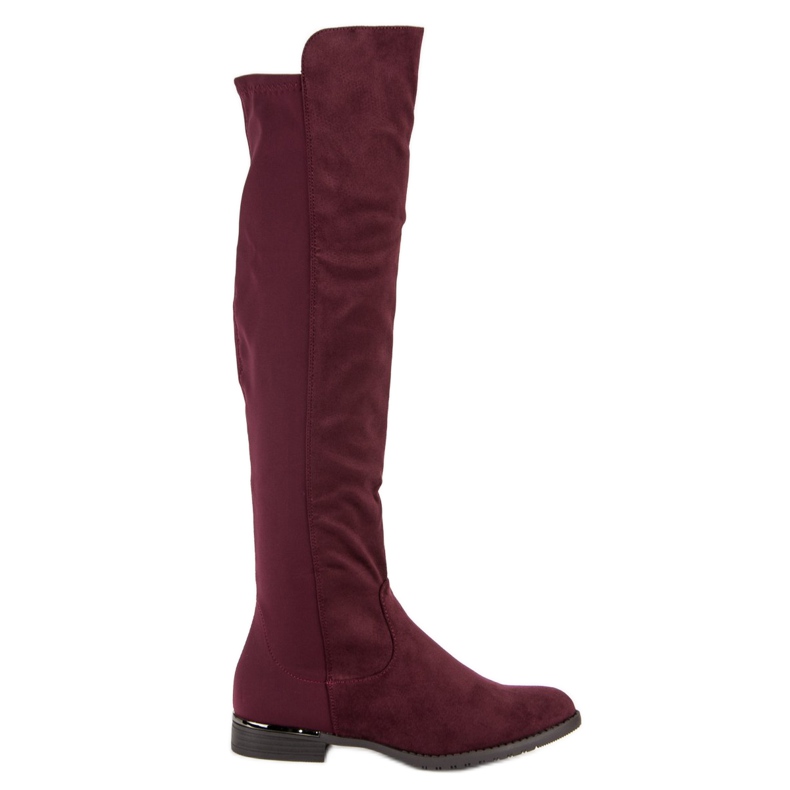 Super Me Maroon boots on a flat heel red