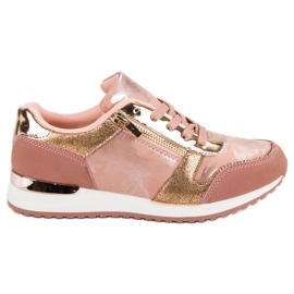 Sports shoes with a decorative zipper yellow pink