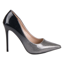 Small Swan Fashionable lacquered high heels black grey Small Swan Fashionable lacquered high heels black grey