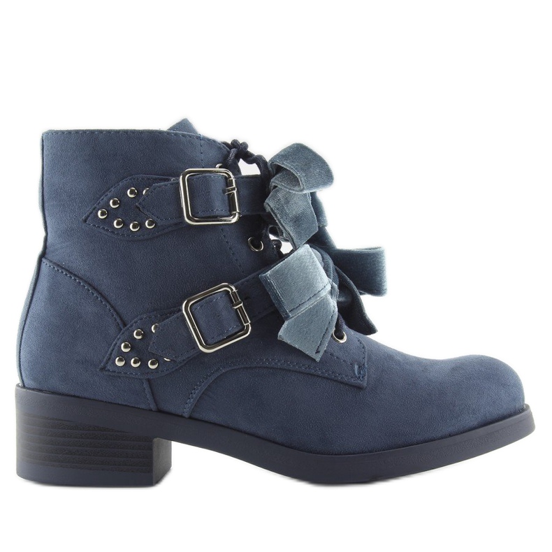 Lace-up Boots With Bows navy blue C-7101 Denim