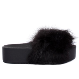 Black CK77P Black fur slippers