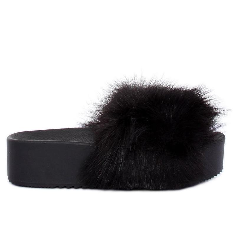 Black CK77P Black fur slippers