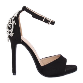 Sandals on a high heel with stones black 9509-502 Black