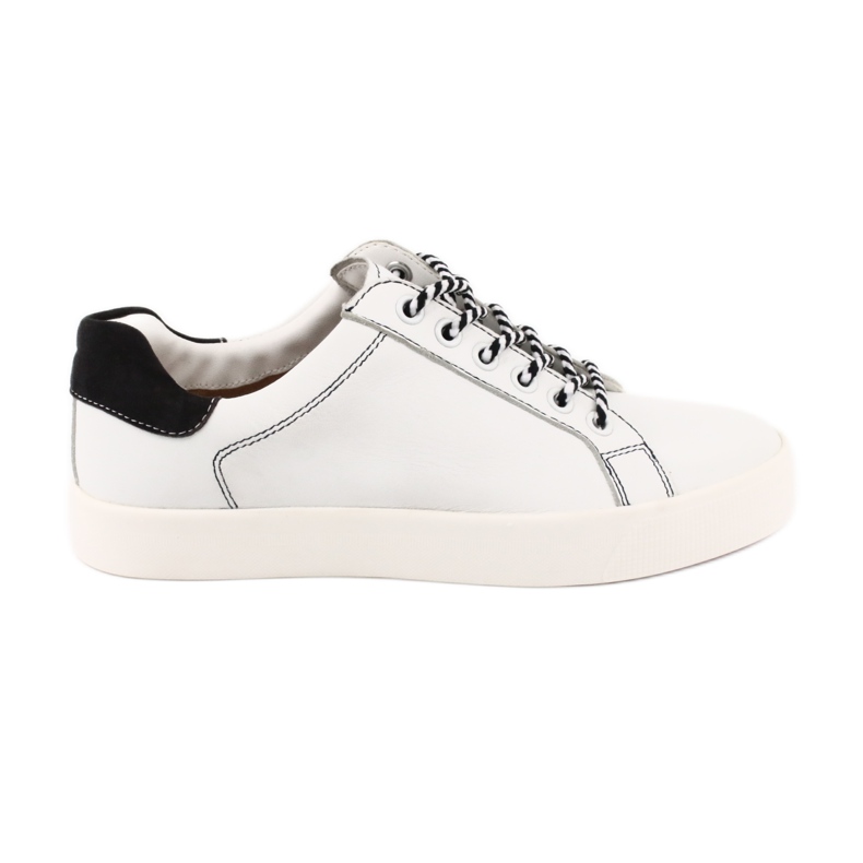 Caprice women's white/navy blue leather sneakers tied 23203