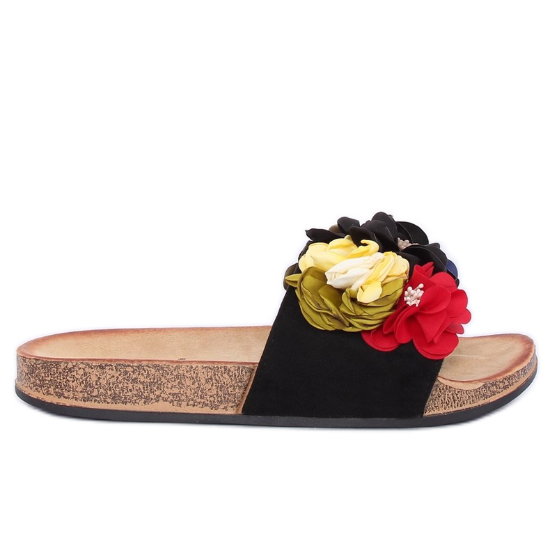 Black women's black slippers P-848 Black multicolored