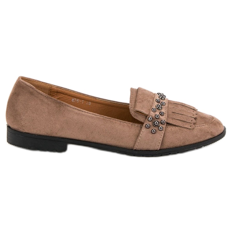 Laura Mode Beige Loafers With Rhinestones