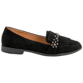 Laura Mode Black Loafers With Rhinestones