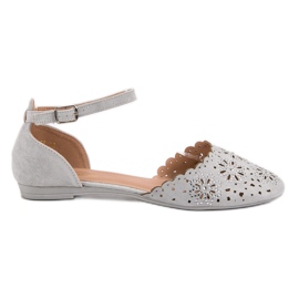 Laura Mode Openwork Ballerinas With Crystals grey