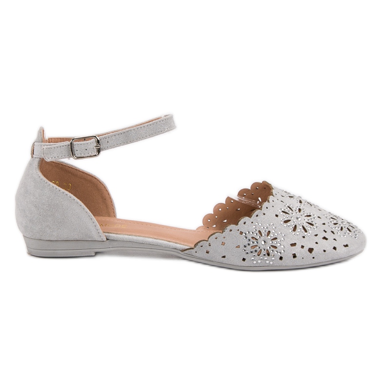 Laura Mode Openwork Ballerinas With Crystals grey