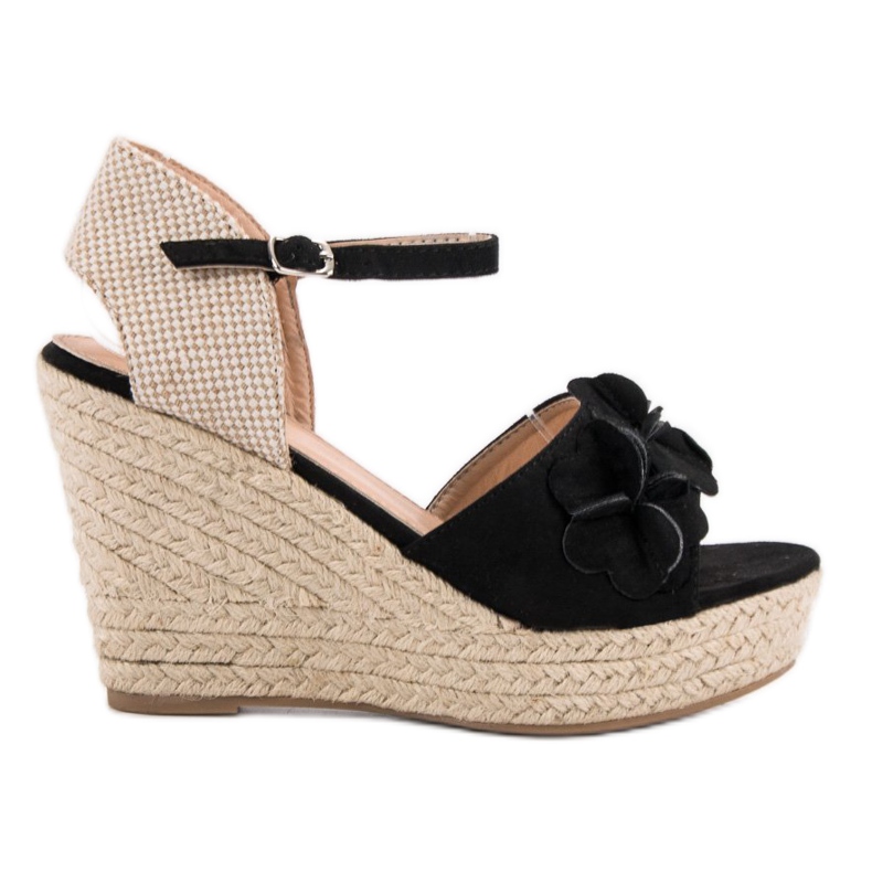 Top Shoes Black Sandals With Flowers