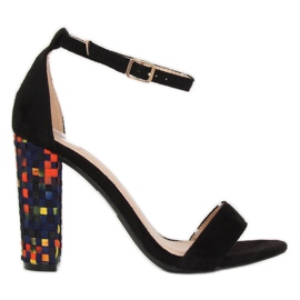 Black high-heeled sandals 708-24 Black multicolored