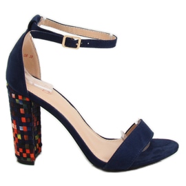 Navy blue high-heeled sandals 708-24 Navy multicolored