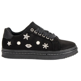 Suede Sneakers With Rhinestones black