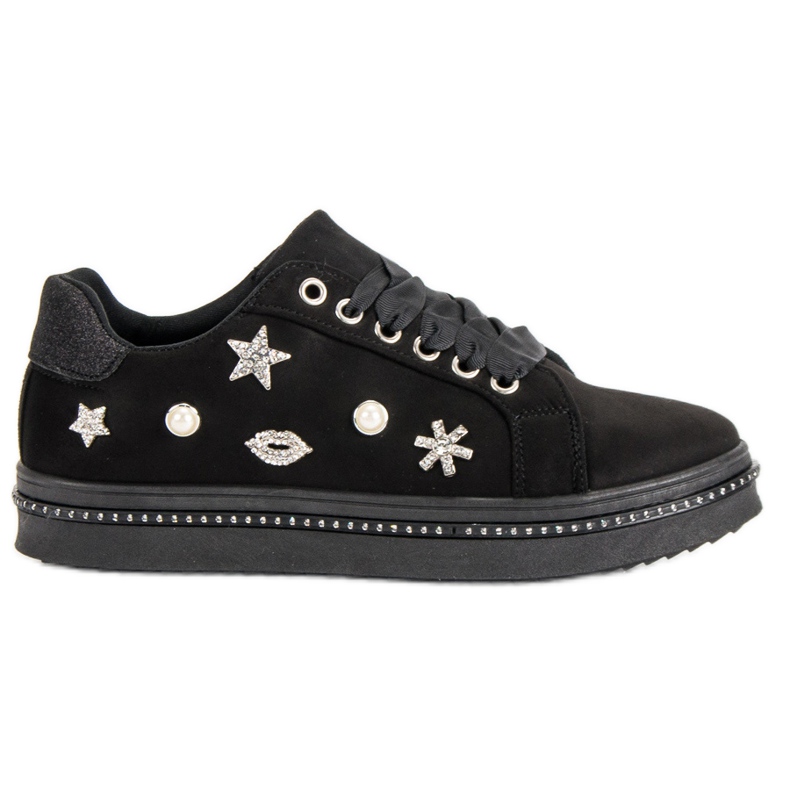 Suede Sneakers With Rhinestones black