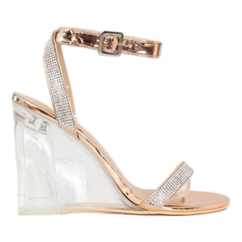 Sandals on a transparent champagne wedge JR1801 Champagne pink