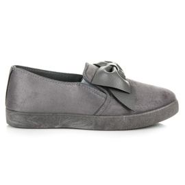 Suede Slipons With A Bow grey Suede Slipons With A Bow grey
