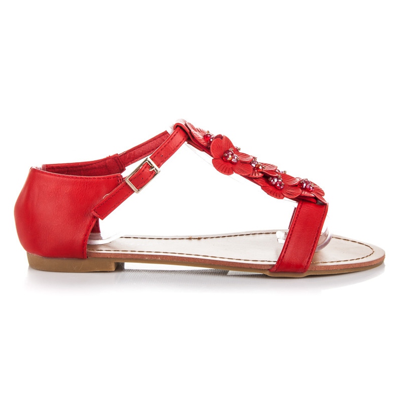 Flat Eco Leather Sandals red