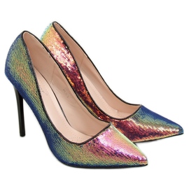 Stilettos with sequins, petrol color NF-43P Black multicolored