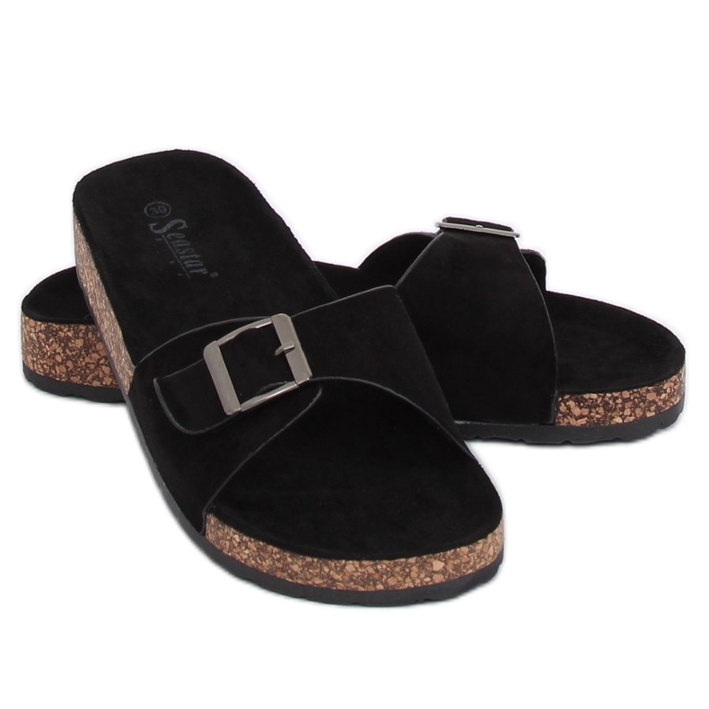 Black suede CK61P Black slippers