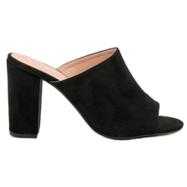 Laura Mode Suede Slippers On A Bar black Laura Mode Suede Slippers On A Bar black