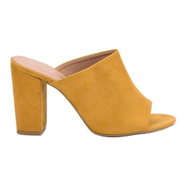Laura Mode Suede Slippers On A Bar yellow
