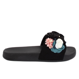 Black BG19 Black slippers with flowers