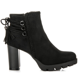 Super Me Suede Booties With Fringes black