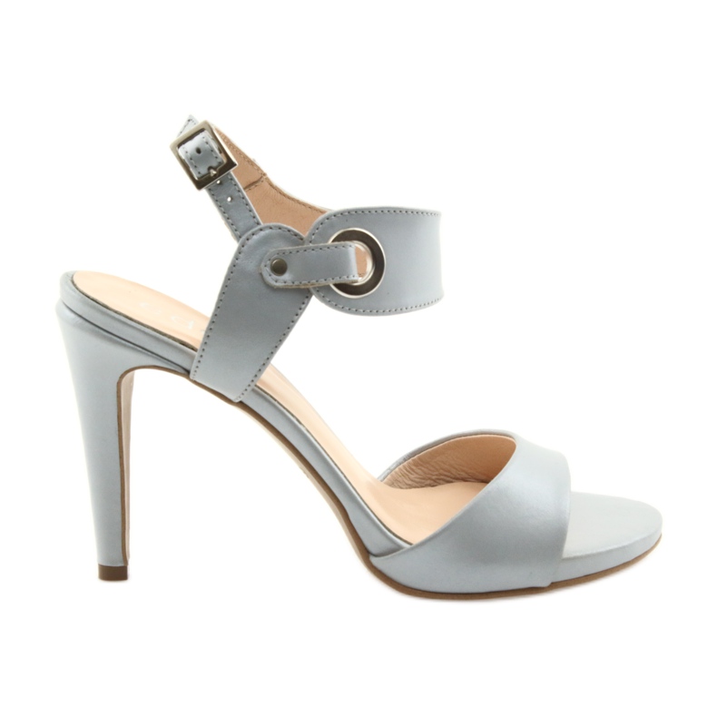 Leather sandals on a pin Edeo 3208 gray grey