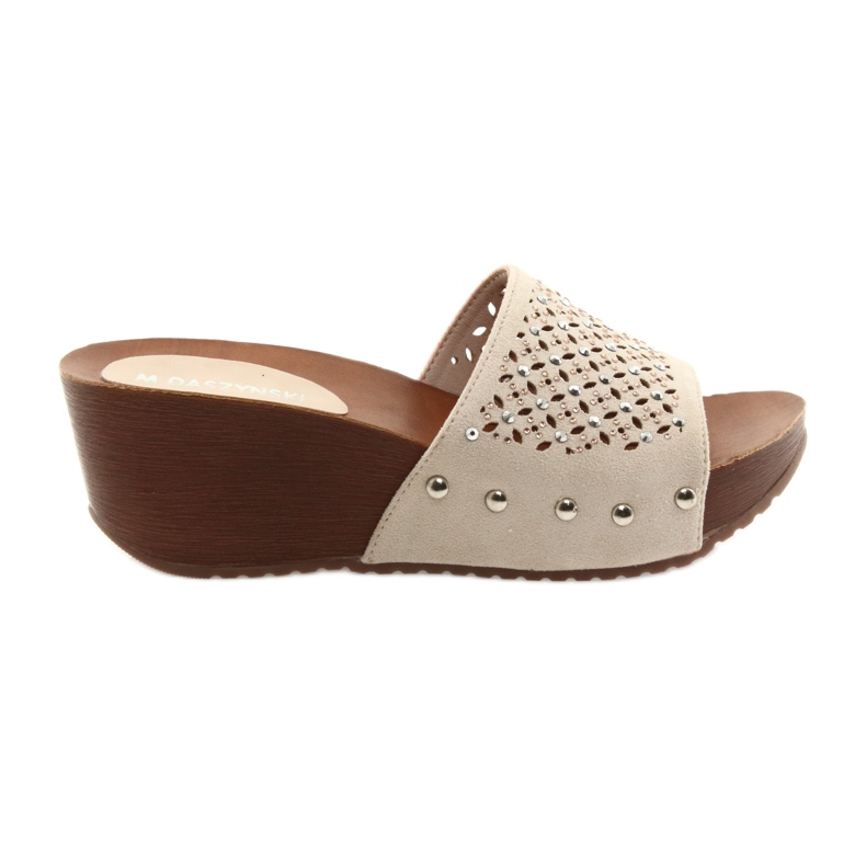 M.Daszyński Beige slippers Daszyński SA144-6 with cubic zirconia