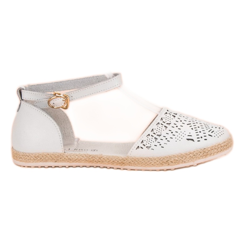 VINCEZA Leather Buckle Shoes white